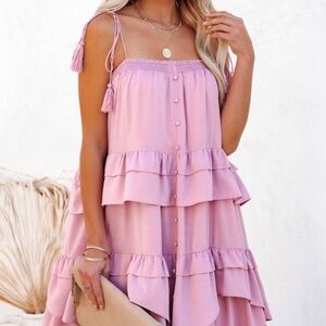 VICI / Storia Brisbane Mauve Dusty Pink Tassel Tiered MIDI Dress XS